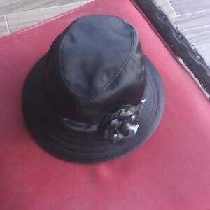 Jennifer Lopez Black Satin Bucket Hat with Flower Accent